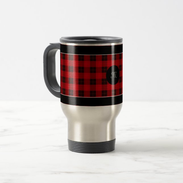 Caneca Térmica Xadrez/padrão tartan vermelho e preto (Frente Esquerda)