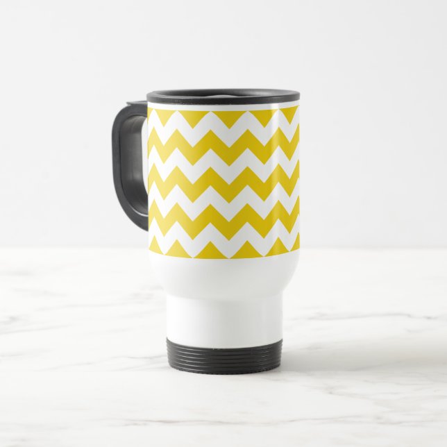 Caneca Térmica Zigzag Amarelo, Chevron Amarelo, Padrão Geométrico (Frente Esquerda)