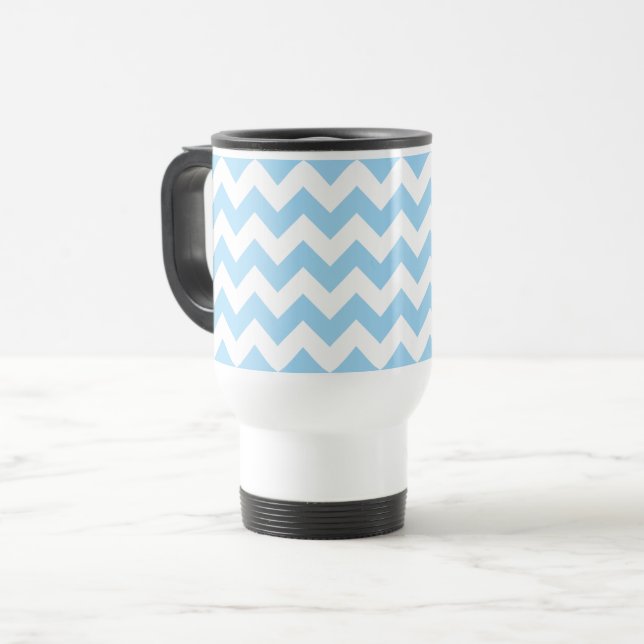 Caneca Térmica Zigzag Azul, Chevron Azul, Padrão Geométrico (Frente Esquerda)