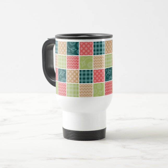Caneca Térmica Zigzag, Chevron, Gingham, Bolinhas, Patchwork (Frente Esquerda)