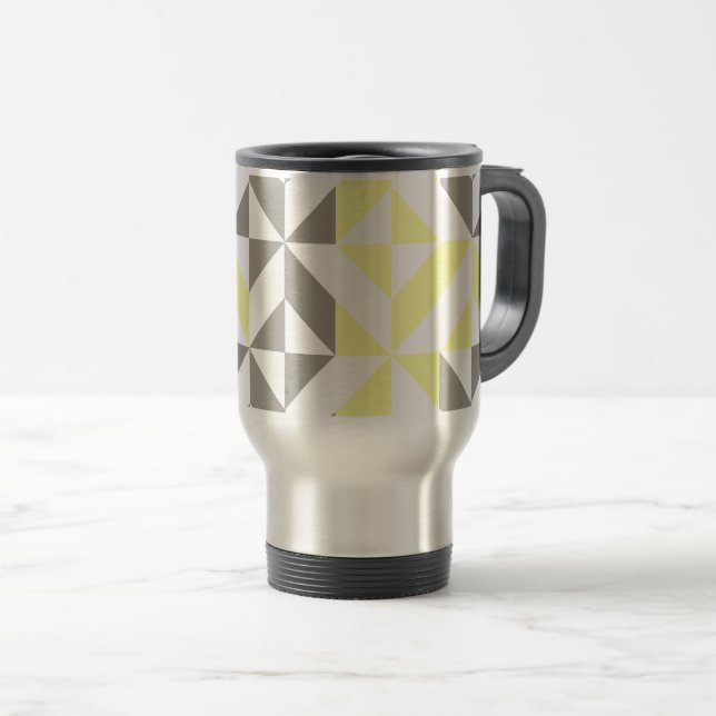 Caneca Térmica ZigZag Geométrico Amarelo e Silver (Frente Esquerda)