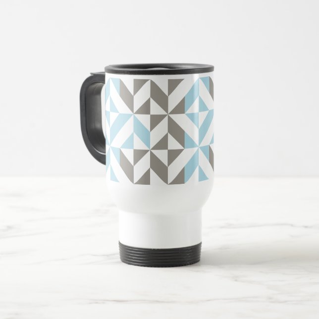 Caneca Térmica ZigZag Geométrico de Azul e Prata (Frente Esquerda)