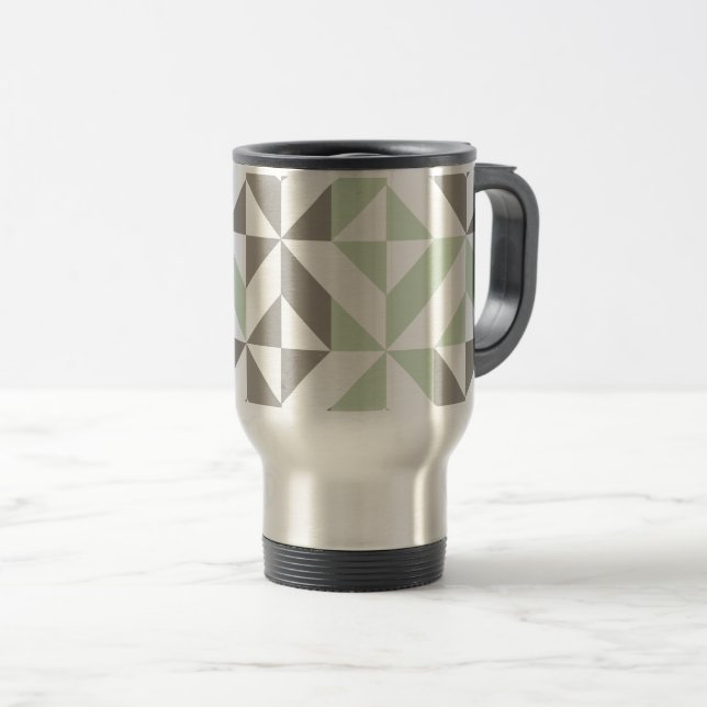 Caneca Térmica ZigZag Geométrico de Sage Green e Silver (Frente Esquerda)