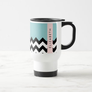 Caneca Térmica Zigzag preto-e-branco, Chevron, azul, seu nome