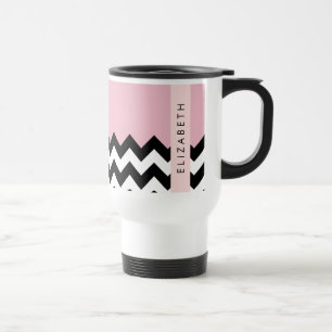 Caneca Térmica Zigzag preto-e-branco, Chevron, rosa, seu nome