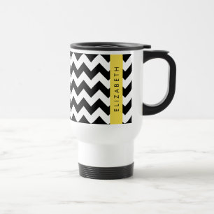 Caneca Térmica Zigzag preto-e-branco, padrão Chevron, seu nome