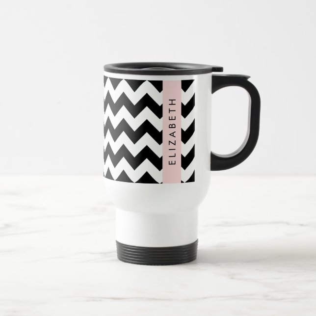 Caneca Térmica Zigzag preto-e-branco, padrão Chevron, seu nome (Direita)