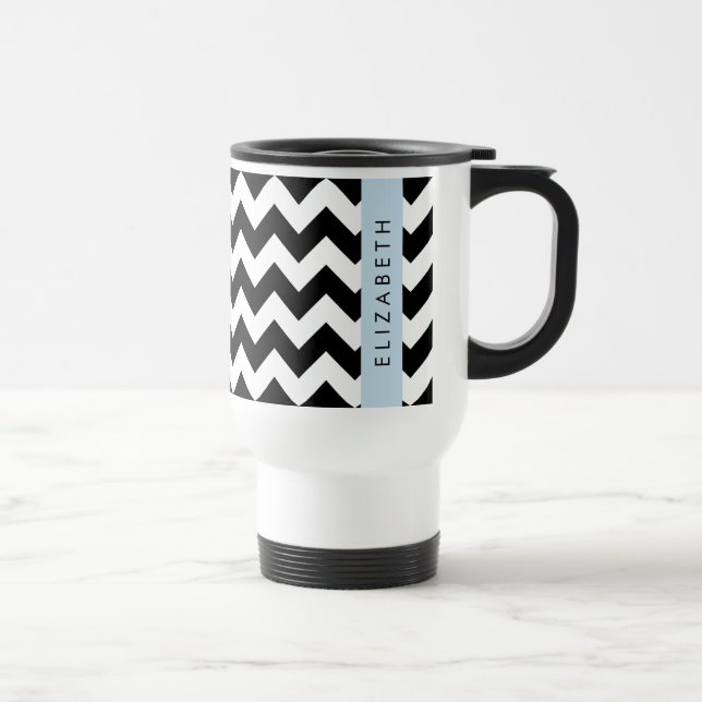 Caneca Térmica Zigzag preto-e-branco, padrão Chevron, seu nome (Direita)