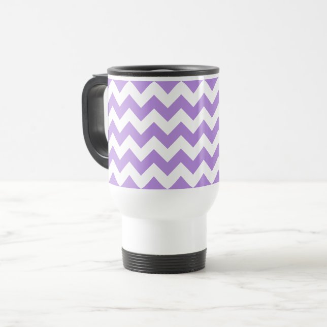 Caneca Térmica Zigzag Roxo, Chevron Roxo, Padrão Geométrico (Frente Esquerda)