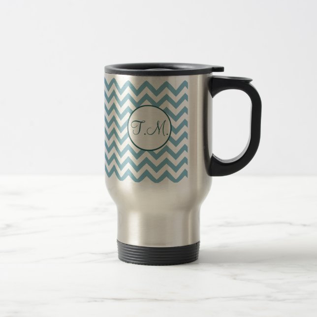 Caneca Térmica Zigzag Verde Azul Monograma (Direita)