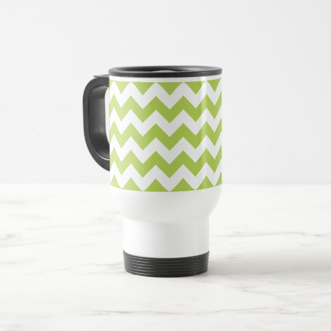 Caneca Térmica Zigzag Verde, Chevron Verde, Padrão Geométrico (Frente Esquerda)