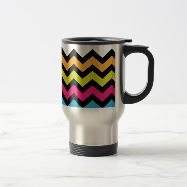 Caneca Térmica Zigzags Pretos Chevron com Cores Brilhantes (Direita)