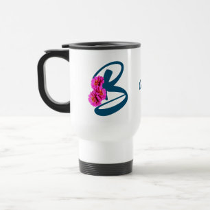 Caneca Térmica Zinnia Flores Monograma Inicial B Seu Nome