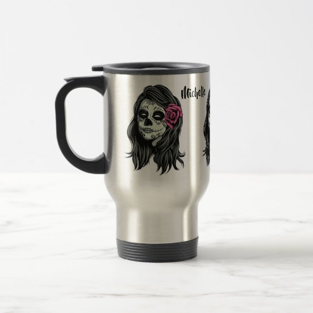 Caneca Térmica Zombie Woman com nomes personalizados (Esquerda)