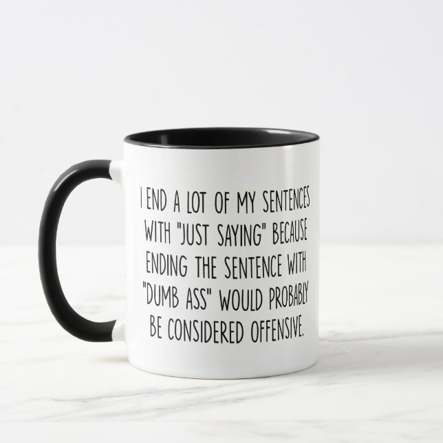 Caneca Termino muitas das minhas frases com... - Aranha S (Esquerda)