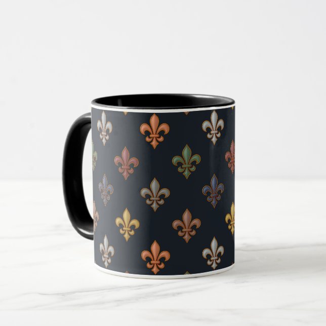 Caneca Terra Escura Design Flor-de-lis de Bosques  (Frente Esquerda)