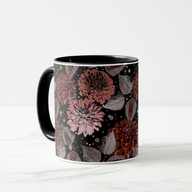 Caneca Terracotta flores com folhas de cinza em preto (Frente Esquerda)