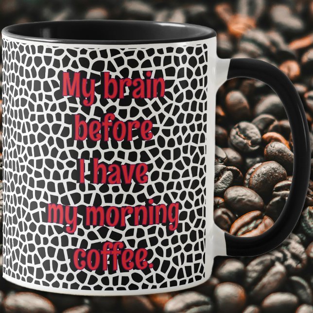 Caneca Terrazzo-Preto-Engraçada para Amante de Caf (Terrazzo Black - Funny - My Brain Before I have my morning coffee)