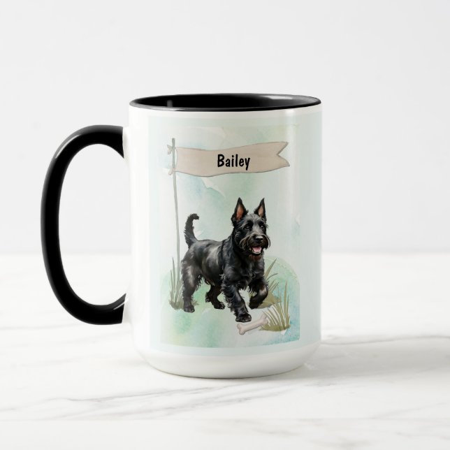 Caneca Terrier Escocês Aquarela Cachorro Personalizado (Esquerda)