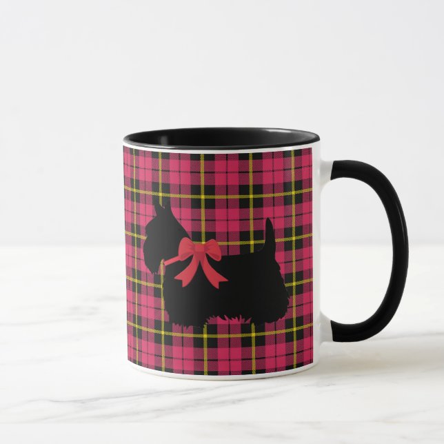 Caneca Terrier Escocês, cachorro da Escócia, xadrez rosa  (Direita)