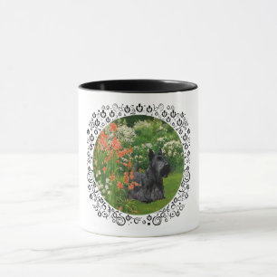 Caneca Terrier Escocês com Flores de Coral