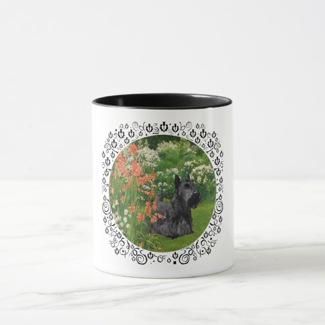 Caneca Terrier Escocês com Flores de Coral (Centro)