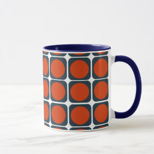 Caneca teste padrão 70s retro em alaranjado & em azul