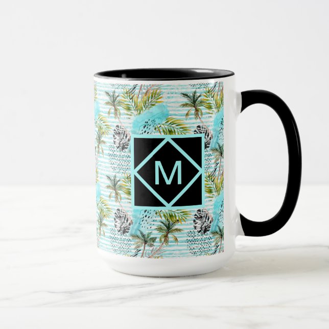 Caneca Teste padrão abstrato da palmeira da aguarela (Direita)