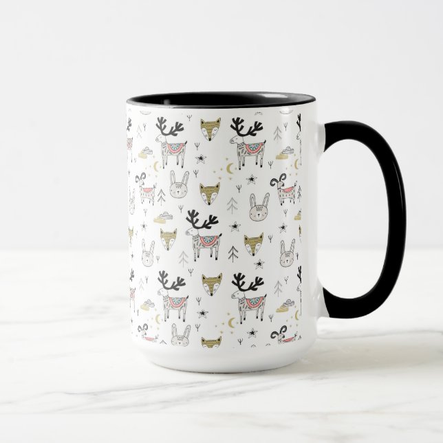 Caneca Teste padrão animal do Doodle da floresta bonito (Direita)