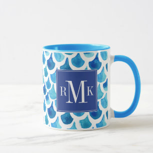 Caneca Teste padrão azul da escala da aguarela