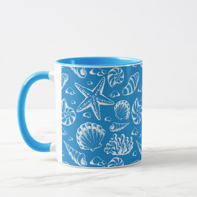 Caneca Teste padrão azul da praia (Esquerda)