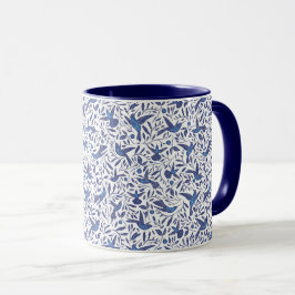 Caneca Teste padrão azul dos pássaros de Delft