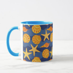 Caneca Teste padrão azul e alaranjado do Seashell
