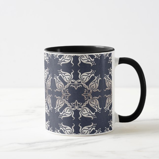 Caneca teste padrão azul floral do estilo barroco (Direita)