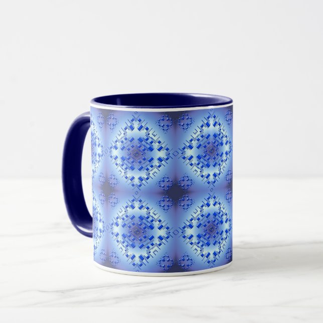 Caneca Teste padrão azul geométrico étnico abstrato (Frente Esquerda)