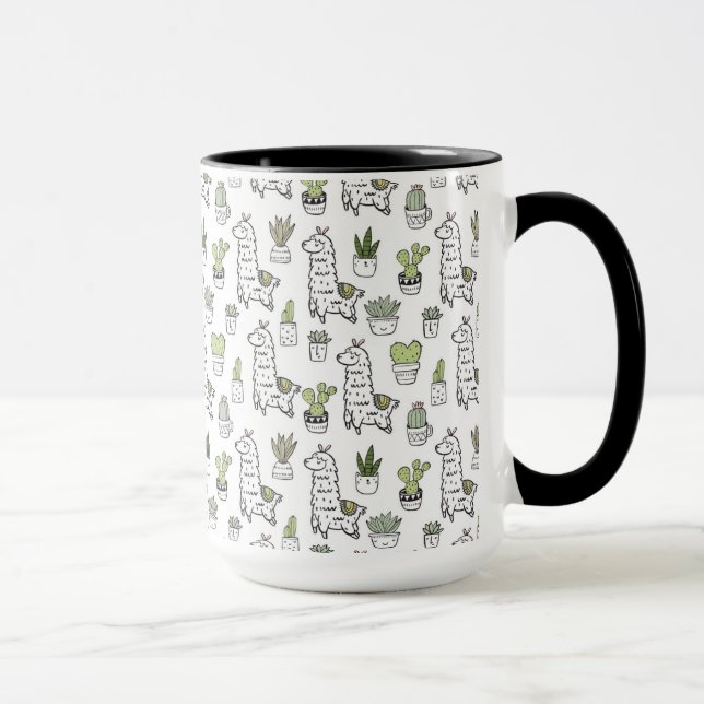 Caneca Teste padrão bonito da alpaca & do cacto (Direita)