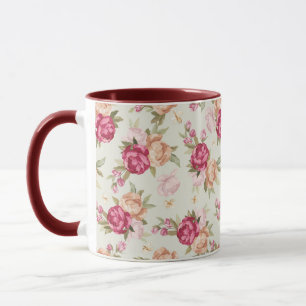 Caneca Teste padrão bonito da peônia da cor no verde