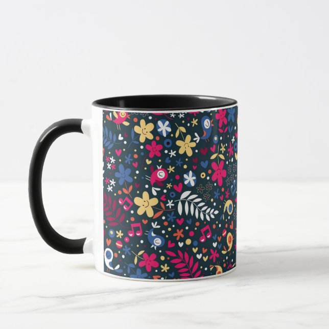 Caneca teste padrão bonito dos pássaros e de flores (Esquerda)
