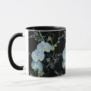 Caneca Teste padrão branco das orquídeas da aguarela