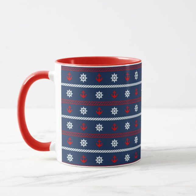 Caneca Teste padrão branco e azul vermelho do oceano (Esquerda)