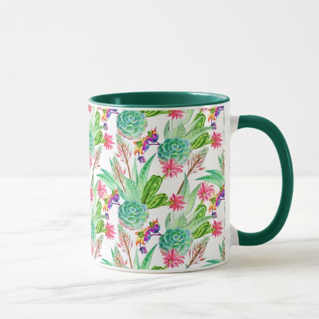 Caneca Teste padrão brilhante do cacto & do Succulent da (Direita)
