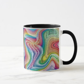 Caneca Teste padrão colorido do redemoinho no fundo preto