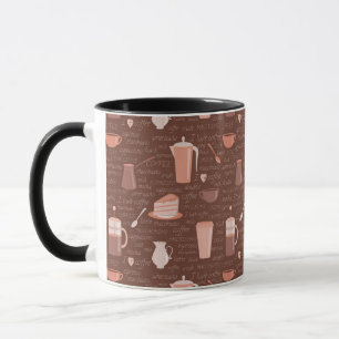Caneca Teste padrão com elementos relacionados do café