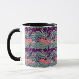 Caneca Teste padrão com peixes e a onda roxa