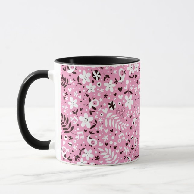 Caneca teste padrão cor-de-rosa bonito dos pássaros e das (Esquerda)