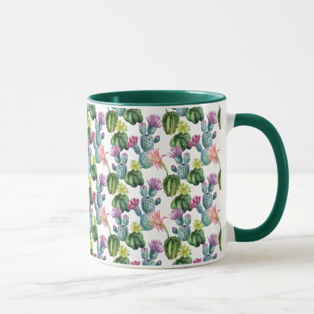 Caneca Teste padrão da arte dos cactos da aguarela (Direita)