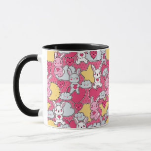 Caneca Teste padrão da criança de Kawaii com Doodles