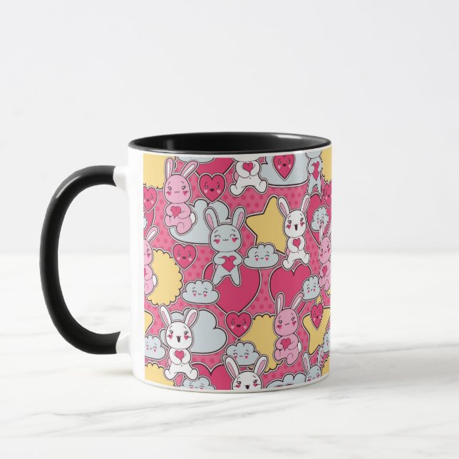 Caneca Teste padrão da criança de Kawaii com Doodles (Esquerda)