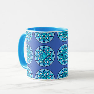 Caneca Teste padrão da mandala na turquesa, no cobalto &
