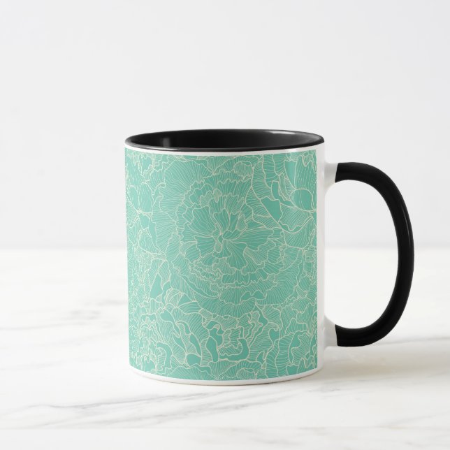 Caneca Teste padrão da peônia de turquesa (Direita)